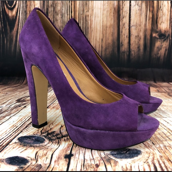 purple peep toe platform heels